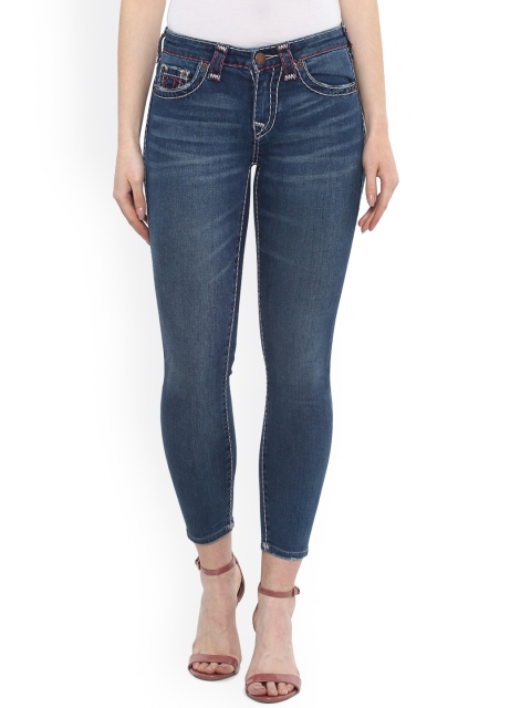 

True Religion Women Blue Mid-Rise Cotton Jeans