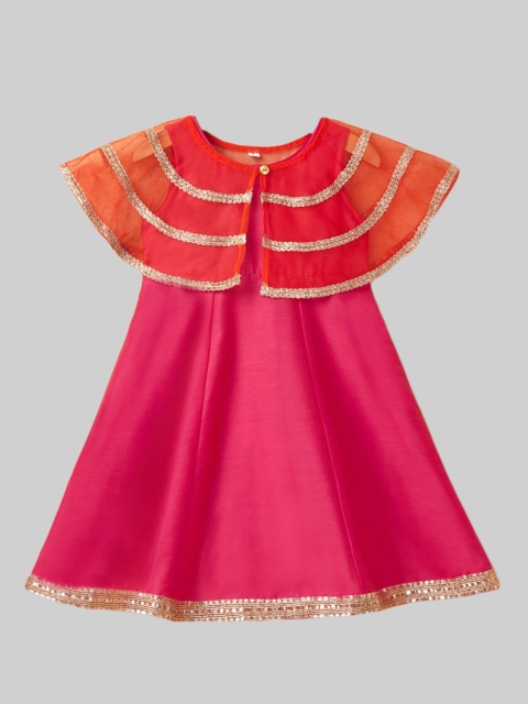 

The Magic Wand Girls Fuchsia & Orange Net Ethnic A-Line Dress