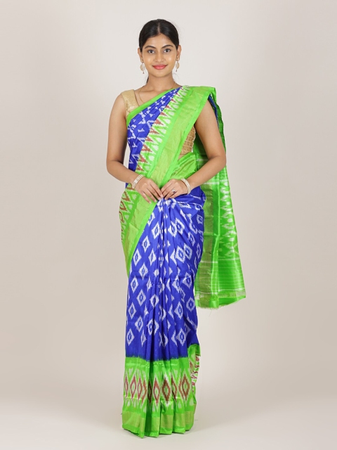 

Pothys Blue & Green Pure Silk Pocham Pally Saree