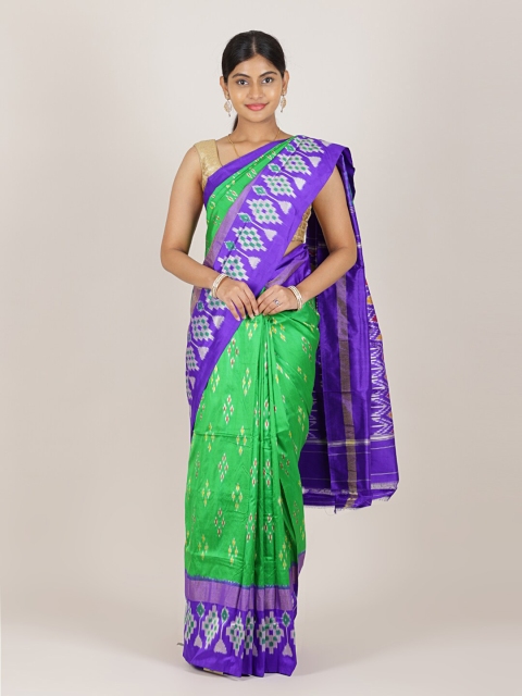 

Pothys Green & Blue Ethnic Motifs Printed Pure Silk Saree