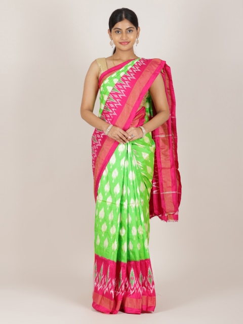 

Pothys Green & Magenta Zari Pure Silk Pochampally Saree