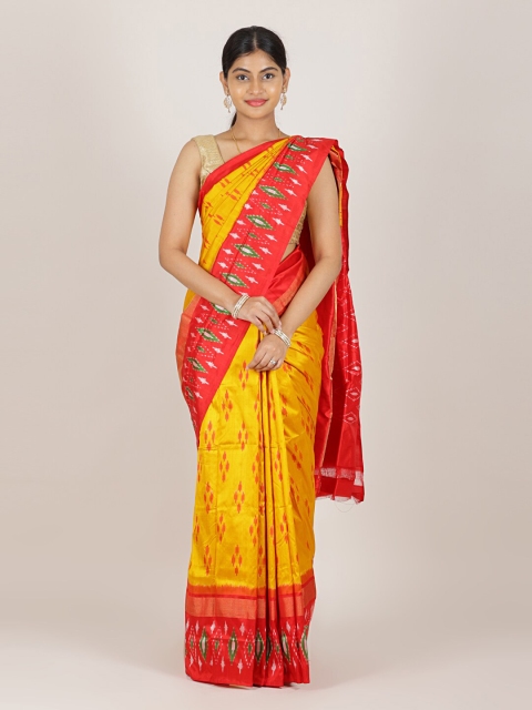 

Pothys Yellow & Red Pure Silk Pochampally Saree