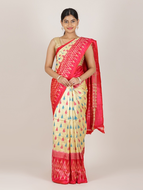 

Pothys Cream-Coloured & Pink Ethnic Motifs Printed Sarees