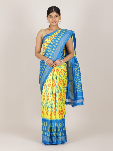 

Pothys Yellow & Blue Pure Silk Pocham Pally Saree