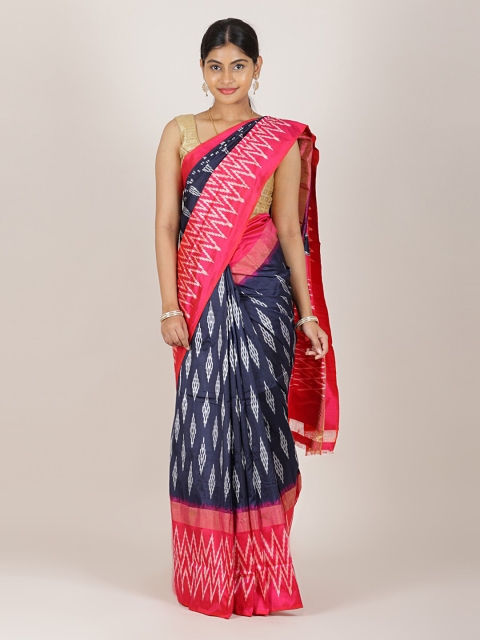 

Pothys Navy Blue & Pink PochamPally Pure Silk Saree