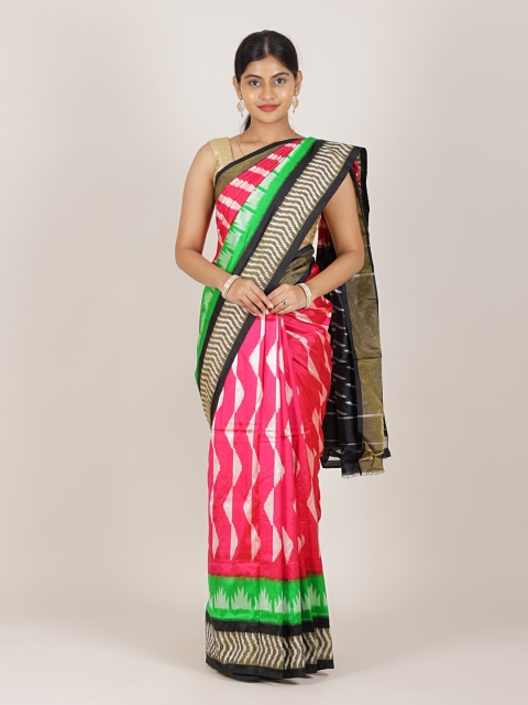 

Pothys Pink & Black Zari Pure Silk Pochampally Saree