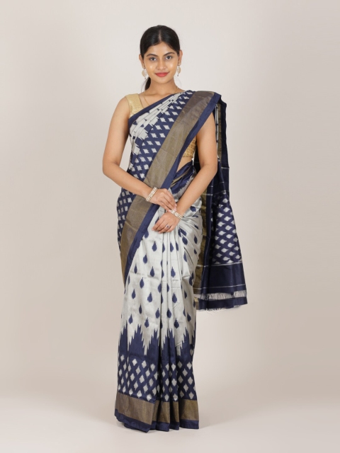 

Pothys Grey & Blue Ethnic Motifs Printed Pure Silk Sarees