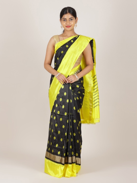 

Pothys Black & Yellow Geometric Pure Silk Pochampally Saree