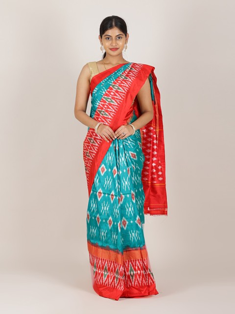 

Pothys Green & Red Ethnic Motifs Pure Silk Saree