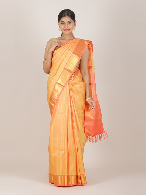 

Pothys Peach-Coloured & Gold-Toned Woven Design Zari Pure Silk Saree
