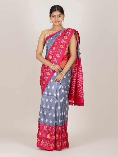 

Pothys Grey & Magenta Printed Zari Pure Silk Saree