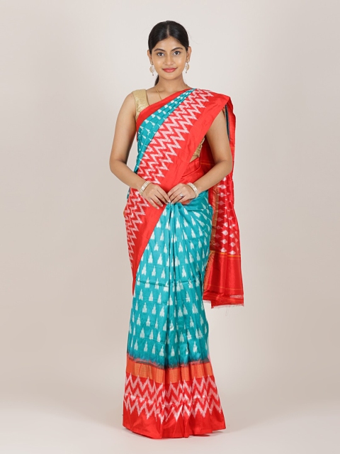 

Pothys Green & Orange Printed Pure Silk Saree