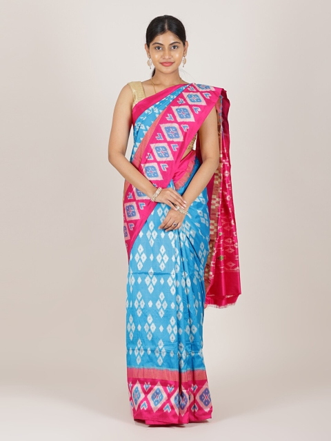 

Pothys Blue & Pink Pure Silk Pocham Pally Saree