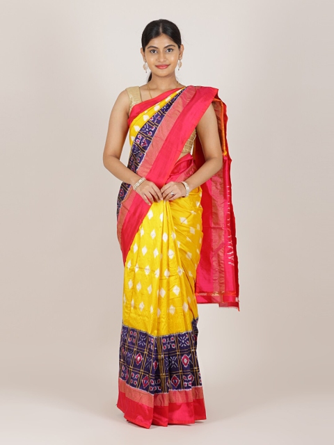 

Pothys Yellow & Magenta Zari Pure Silk Pochampally Saree