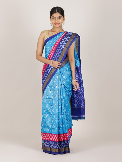 

Pothys Blue & Gold-Toned Pure Silk Pochampally Saree