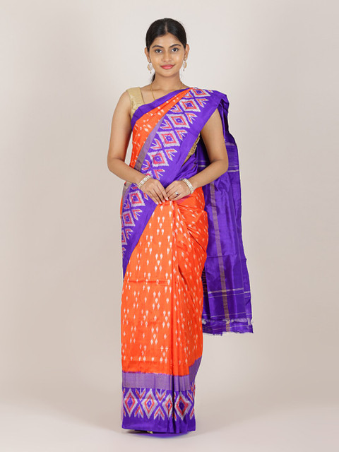 

Pothys Orange & Violet Printed Pure Silk Saree