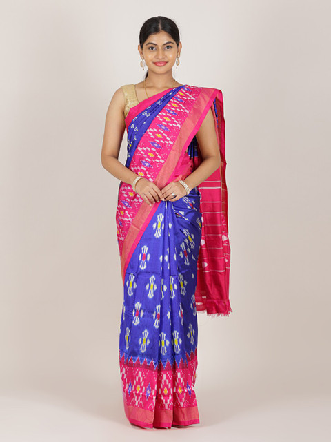 

Pothys Blue & Fuchsia Pure Silk Pochampally Saree