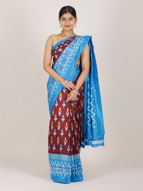 

Pothys Maroon & Blue Ethnic Motifs Zari Pure Silk Saree