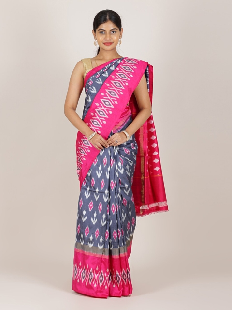 

Pothys Grey & Pink Ethnic Motifs Printed Pure Silk Sarees
