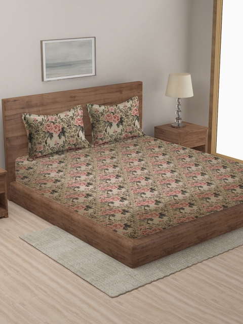 

MULTITEX Pink & Beige Woven-Design Cotton Double Queen Bed Cover With Pillow Covers