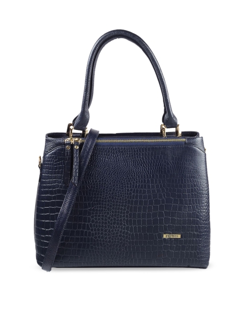 

Metro Blue Textured Leather Structured Handheld Bag with Quilted
