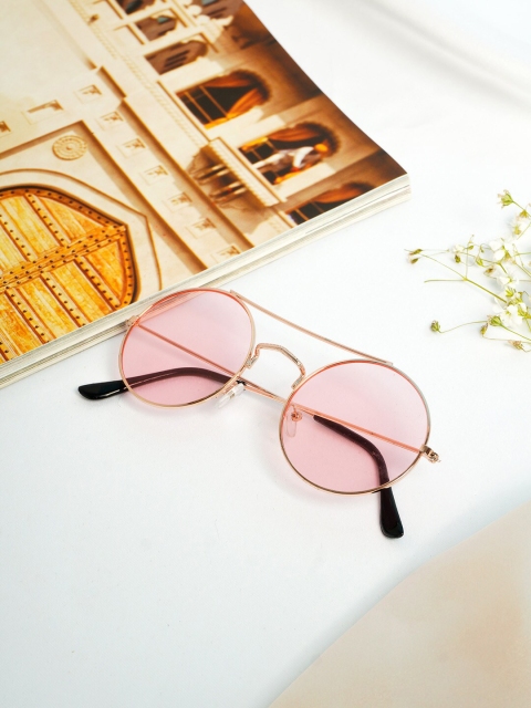 

Ferosh Unisex Pink Lens & Gold-Toned Round Sunglasses