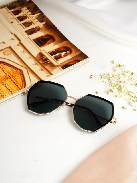 

Ferosh Unisex Black Lens & Gold-Toned Browline Sunglasses MARSU-1020
