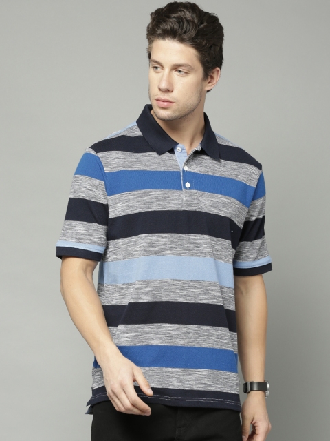 

Marks & Spencer Men Blue & Grey Striped Polo T-shirt