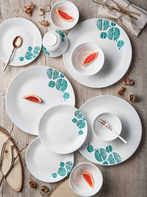 

Larah by BOROSIL Tiara Woodstock 19 Pieces Printed Opalware Glossy Dinner Set, White