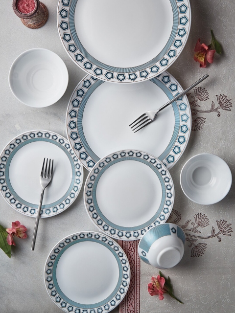 

Larah by BOROSIL Tiara Crystal 19 Pieces Geometric Printed Opalware Glossy Dinner Set, White