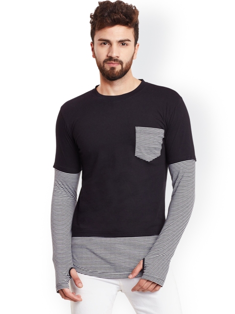 

Hypernation Men Black & White Striped Slim Fit T-shirt