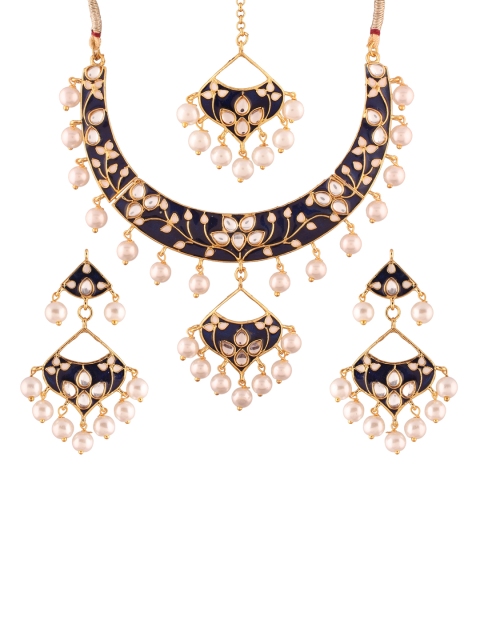 

Arendelle Gold-Plated & Blue Enamel Kundan Studded Jewellery Set