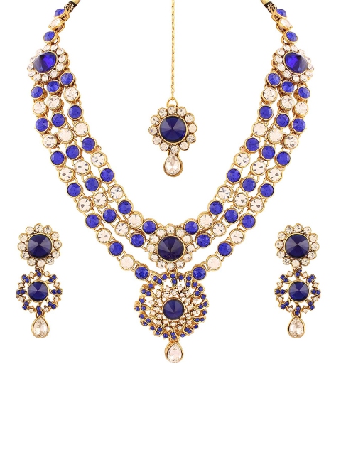 

Arendelle Gold-toned & Gold-Plated Blue Kundan Stone Jewellery Set With Maang Tikka