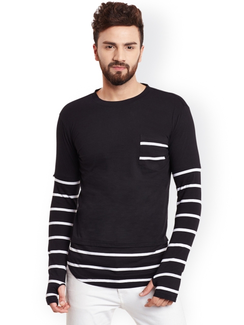 

Hypernation Men Black & White Striped Slim Fit T-shirt