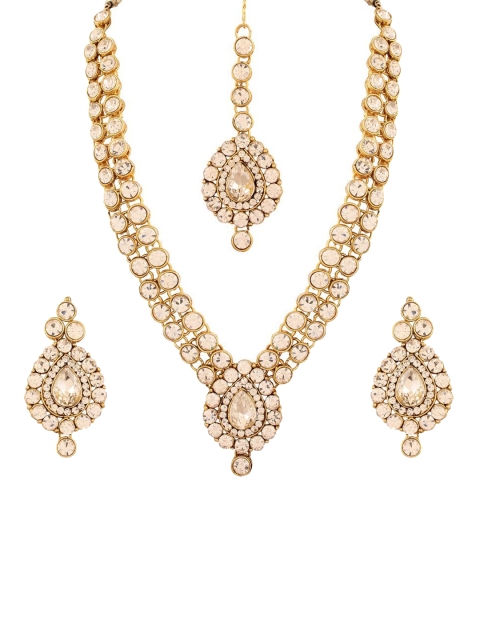 

Arendelle Gold Plated & Pink Kundan Studded Bridal Long Jewelley Set