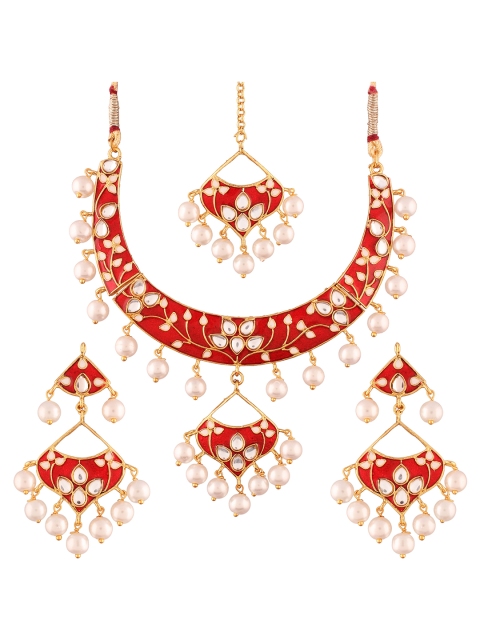 

Arendelle Gold -Plated Red Enamel Kundan Jewellery Set