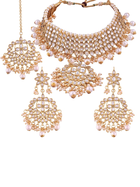 

Arendelle Gold-Plated White Kundan and Pearl beaded Wedding Jewellery Set