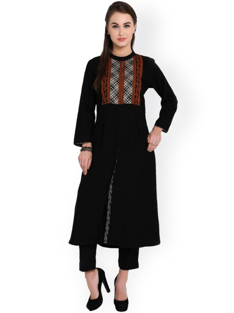 

Indibelle Women Black Solid A-Line Kurta