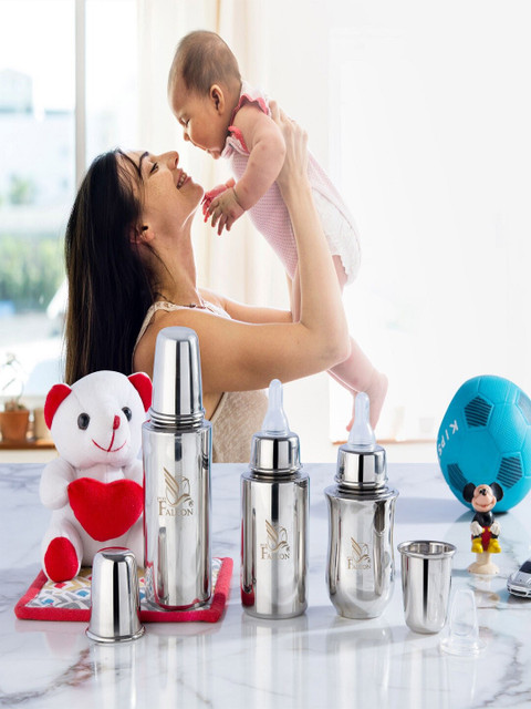 

PDDFALCON Silver Toned Steel Anti Colic Baby Bottle-175ml