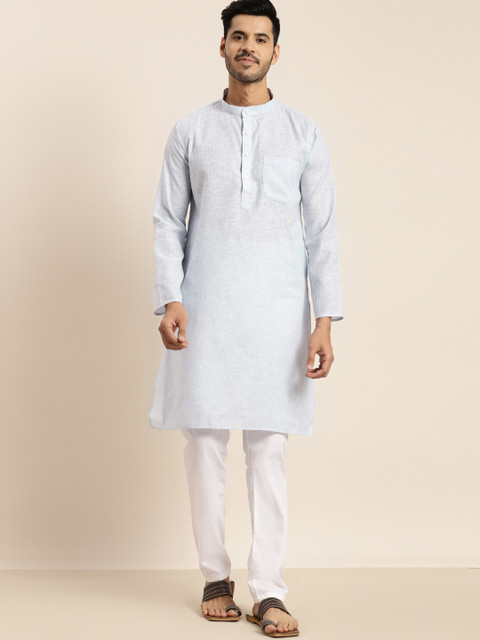 

Anug by SOJANYA Men Blue & White Pure Cotton Striped Kurta