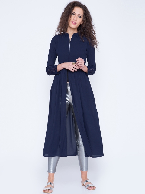 

Vishudh Women Navy Solid A-Line Kurta, Navy blue