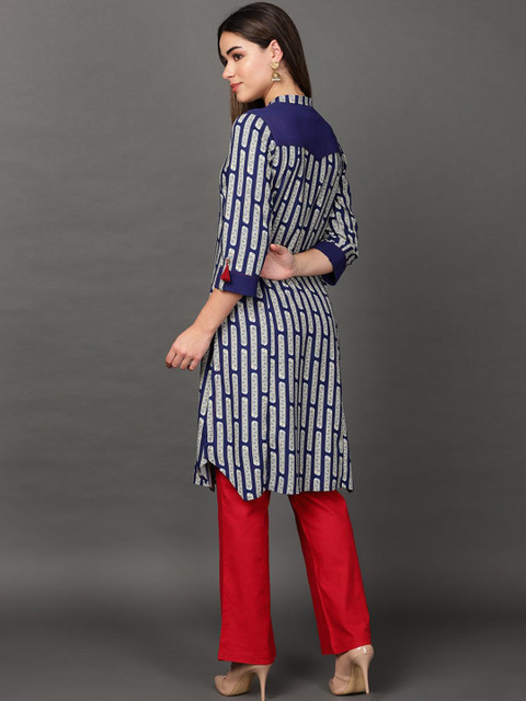 

Lakshita Women Blue Striped Flared Sleeves Anarkali Kurta