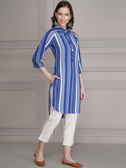 

Lakshita Women Peach-Coloured Geometric Checked Thread Work Kurta
