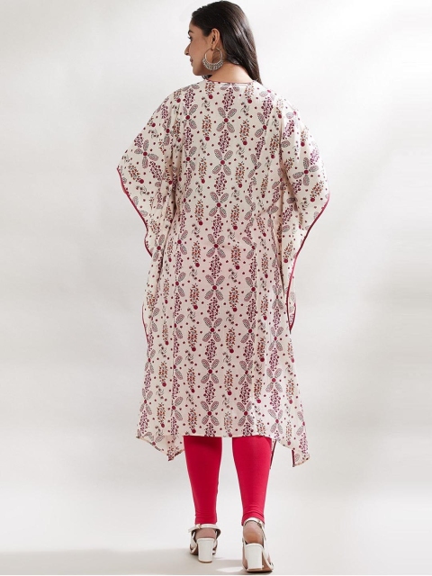 

Lakshita Women Beige Geometric Keyhole Neck Mirror Work Kurta