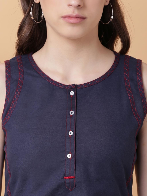 

Lakshita Women Blue Yoke Design Flared Sleeves Thread Work Kurta