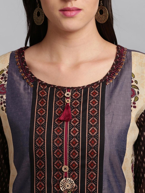 

Lakshita Women Grey Tribal Embroidered Kurta