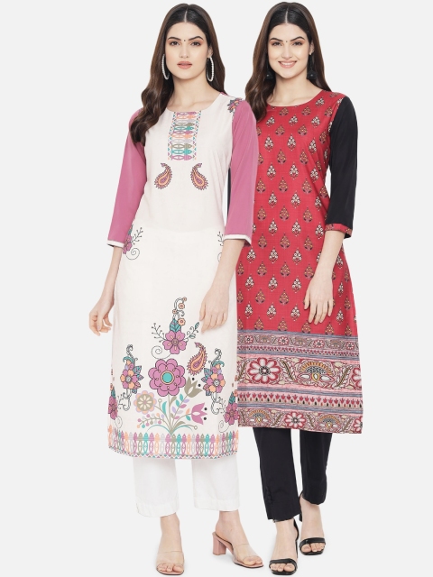 

Ethnic basket Women Pack of 2 Ethnic Motifs Printed Crepe Kurta, Red