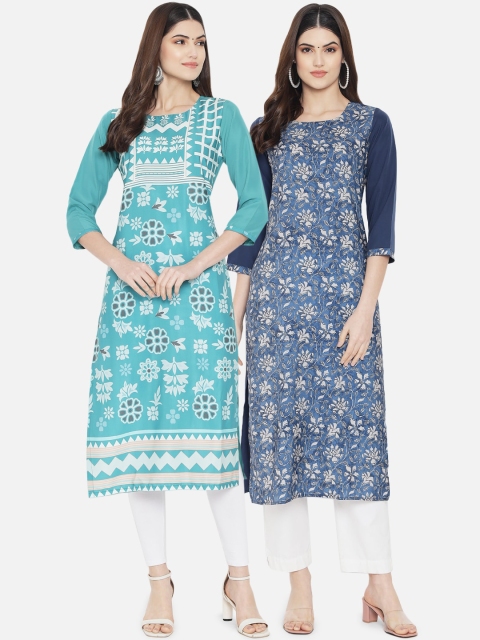 

Ethnic basket Women Pack of 2 Ethnic Motifs Printed Crepe Kurta, Blue