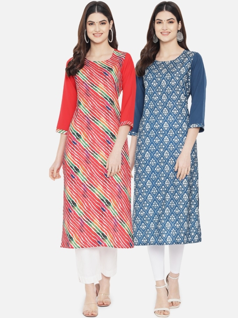 

Ethnic basket Women Red & Blue Pack of 2 Ethnic Motifs Printed Kurta