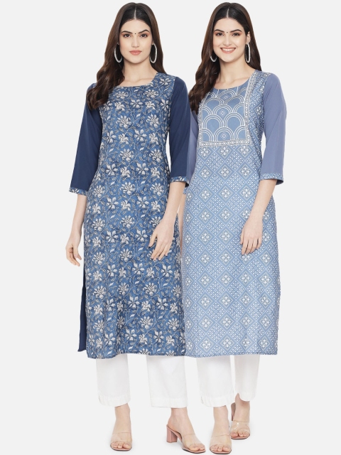 

Ethnic basket Women Pack of 2 Multicoloured Floral Printed Crepe Kurta, Multi